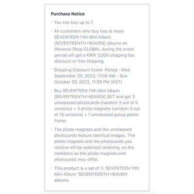[PRE ORDER] 🌻 SEVENTEEN 11th Mini Album - Seventeenth Heaven (Standard SET w/ POB) 🌻