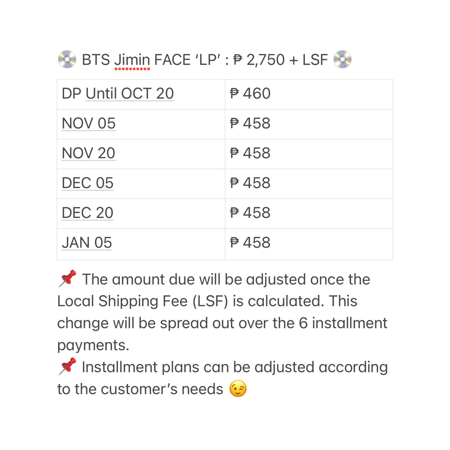 [PRE ORDER] 💿 BTS Jimin FACE ‘LP’ 💿