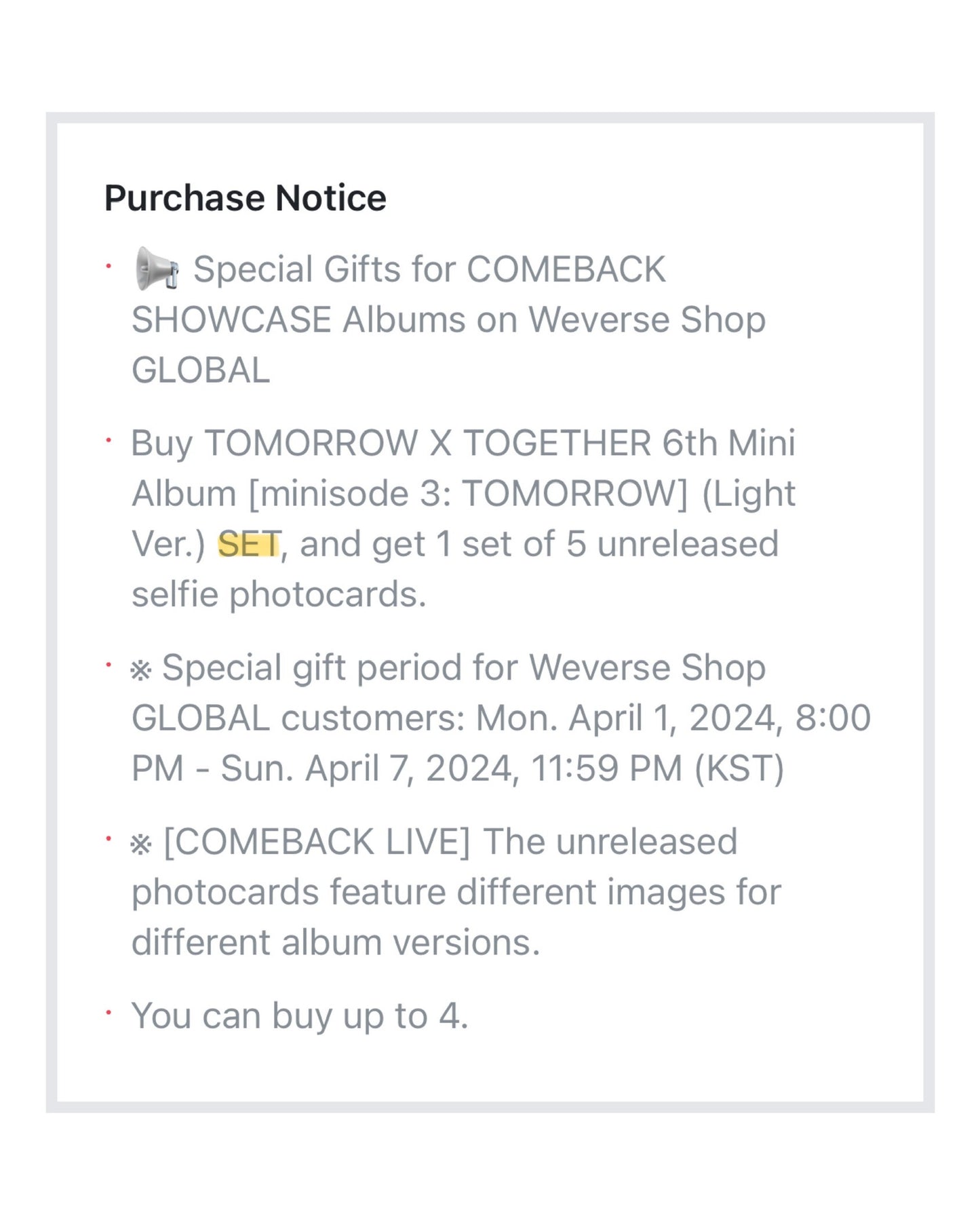 [PRE ORDER] 🟠 TXT [COMEBACK LIVE] minisode 3 : TOMORROW (Light Ver. SET) 🟠