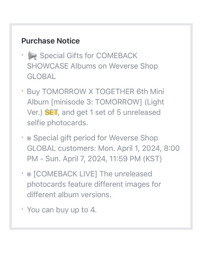 [PRE ORDER] 🟠 TXT [COMEBACK LIVE] minisode 3 : TOMORROW (Light Ver. SET) 🟠