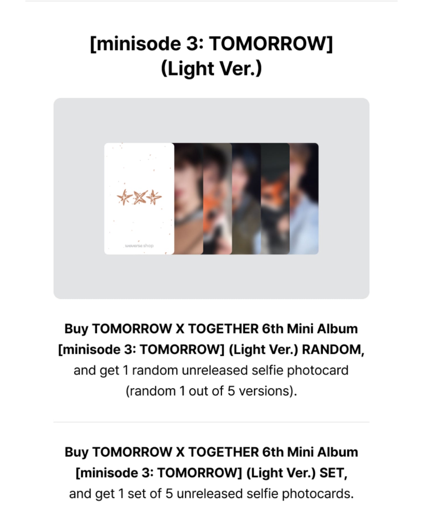 [PRE ORDER] 🟠 TXT [COMEBACK LIVE] minisode 3 : TOMORROW (Light Ver. SET) 🟠