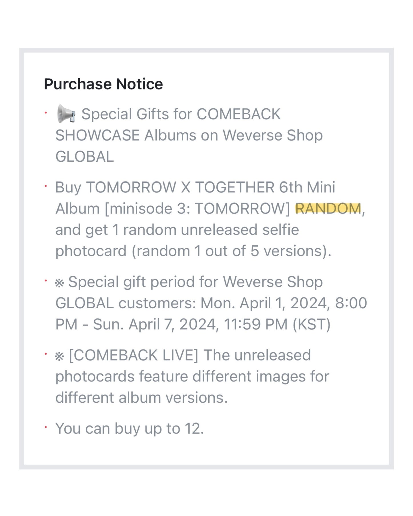 [PRE ORDER] 🟠 TXT [COMEBACK LIVE] minisode 3 : TOMORROW (Standard Ver. RANDOM) 🟠