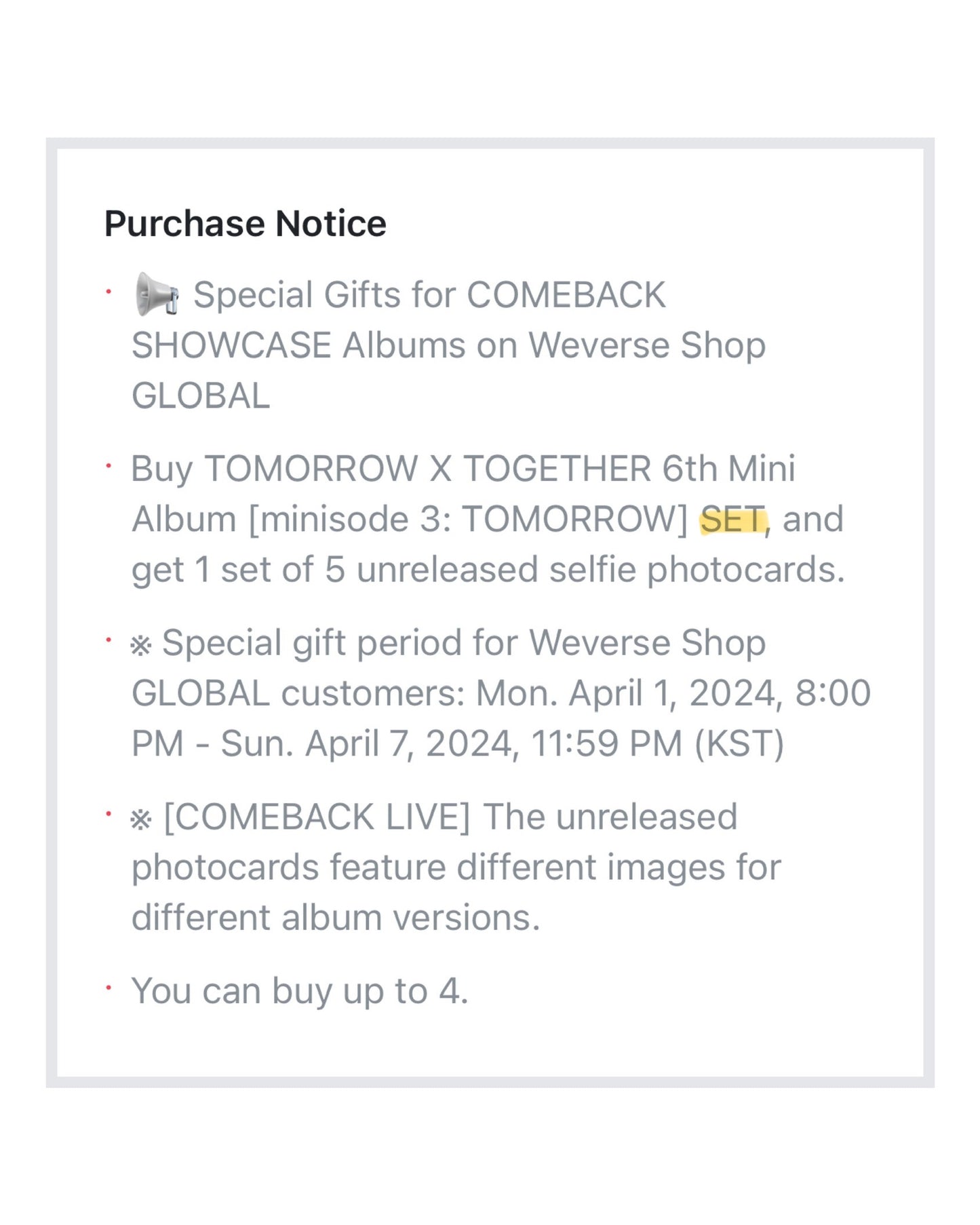 [PRE ORDER] 🟠 TXT [COMEBACK LIVE] minisode 3 : TOMORROW (Standard Ver. SET) 🟠