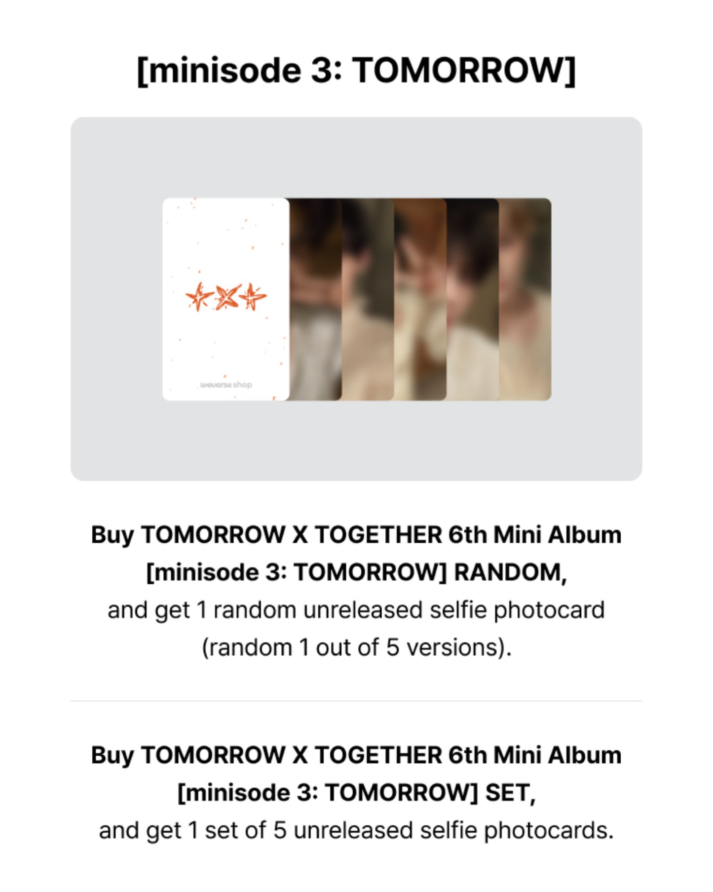 [PRE ORDER] 🟠 TXT [COMEBACK LIVE] minisode 3 : TOMORROW (Standard Ver. SET) 🟠